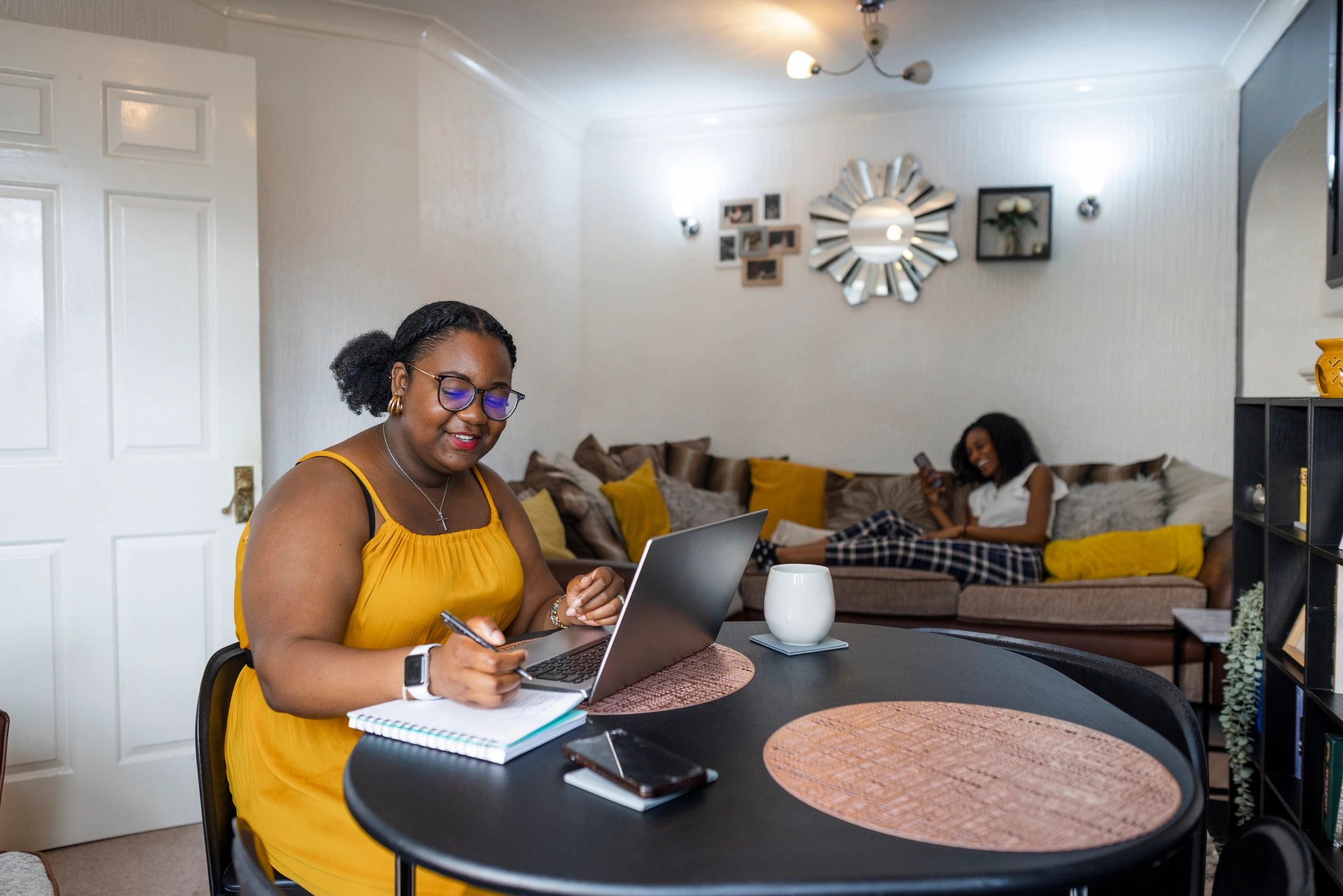 Adult learner engaged in an online lesson from home